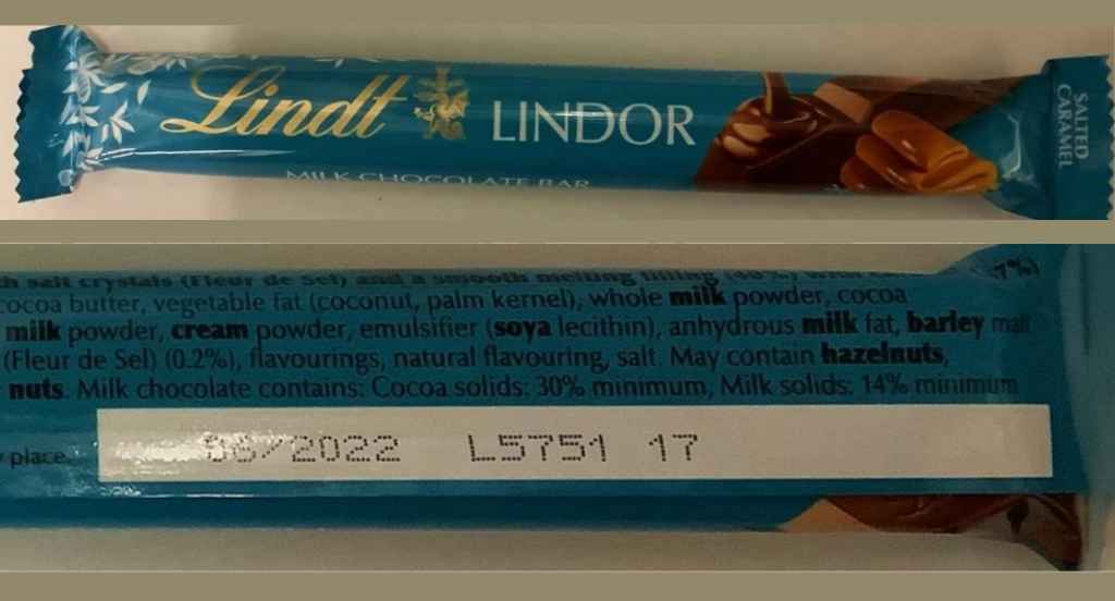 Recall of Lindt LINDOR Salted Caramel Milk Chocolate Bars due to