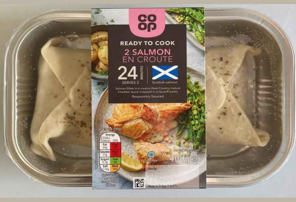 Recall of Co-op 2 Salmon En Croute due to undeclared prawns (crustaceans)