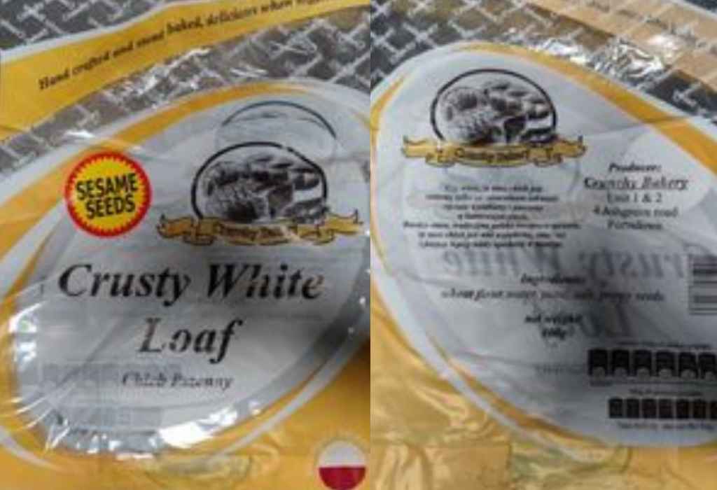 Recall of Crunchy Bakery Crusty White Loaf due to undeclared sesame