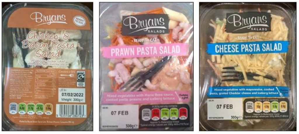 Recall of Bryans Salads pasta salad products due to incorrect date labelling