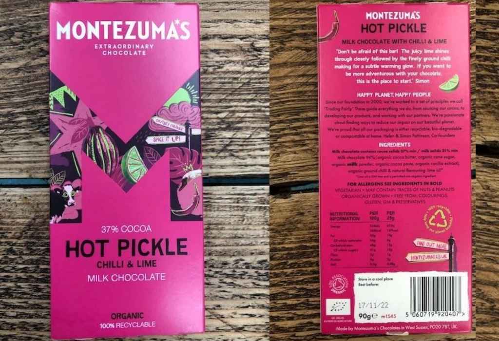 Recall of Montezuma’s Hot Pickle Chilli & Lime Milk Chocolate Bars due to undeclared almonds