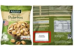Recall of Alesto Californian Pistachios Roasted & Salted due to presence of salmonella
