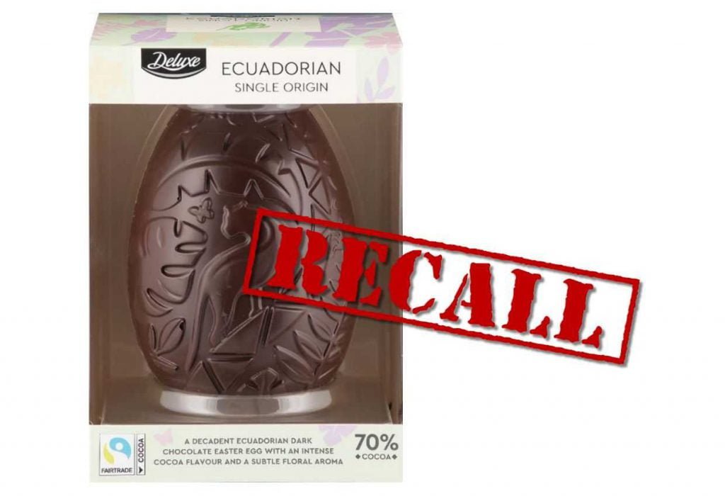 Recall of Deluxe Ecuadorian Single Origin Easter Egg due to possible presence of undeclared milk