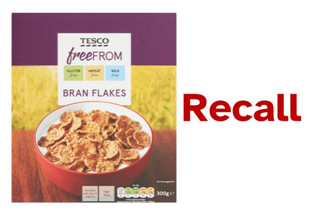 Recall of Tesco Free From Bran Flakes due to possible presence of undeclared allergens